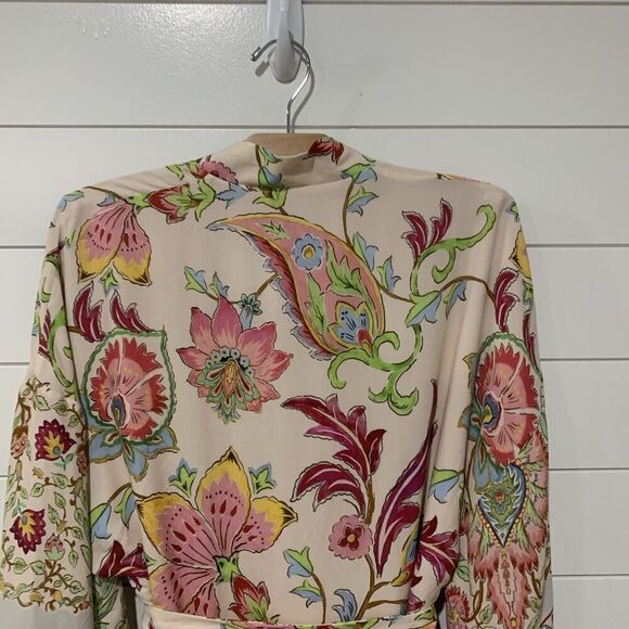 Zara | Kimono Floral Print Long Belted Side Slits Pink NWT Blogger Favorite- XS - Picture 10 of 12